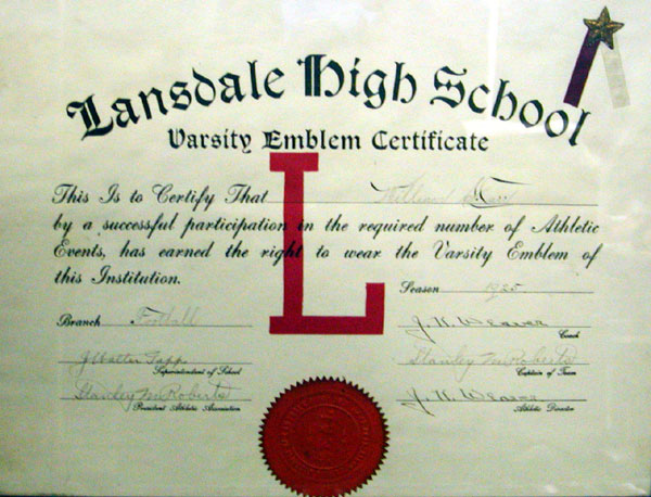 Varsity Emblem Certificate